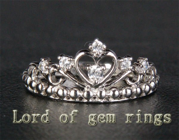 Diamond Crown Wedding Ring 14K White Gold - Lord of Gem Rings