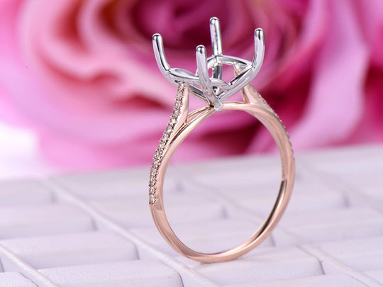 Diamond Cushion Semi Mount Cathedral Ring 14K Two Tone Gold