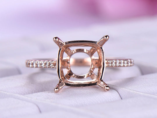 Diamond Cushion Semi Mount Ring 14K Rose Gold
