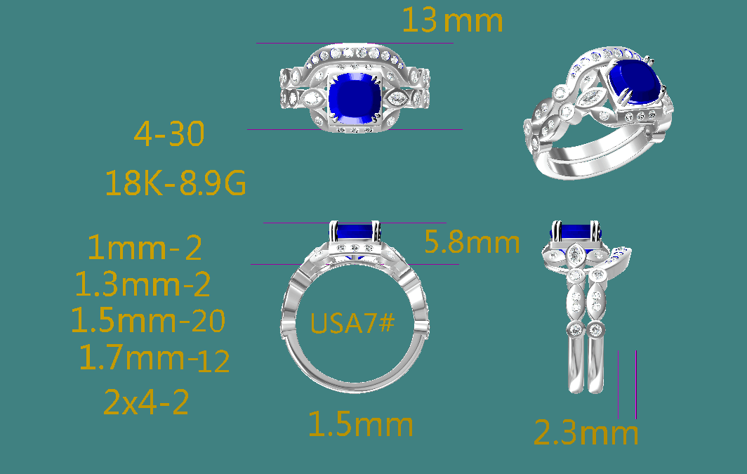 Diamond Cushion Semi Mount Ring Bridal Set 14K White Gold - Lord of Gem Rings