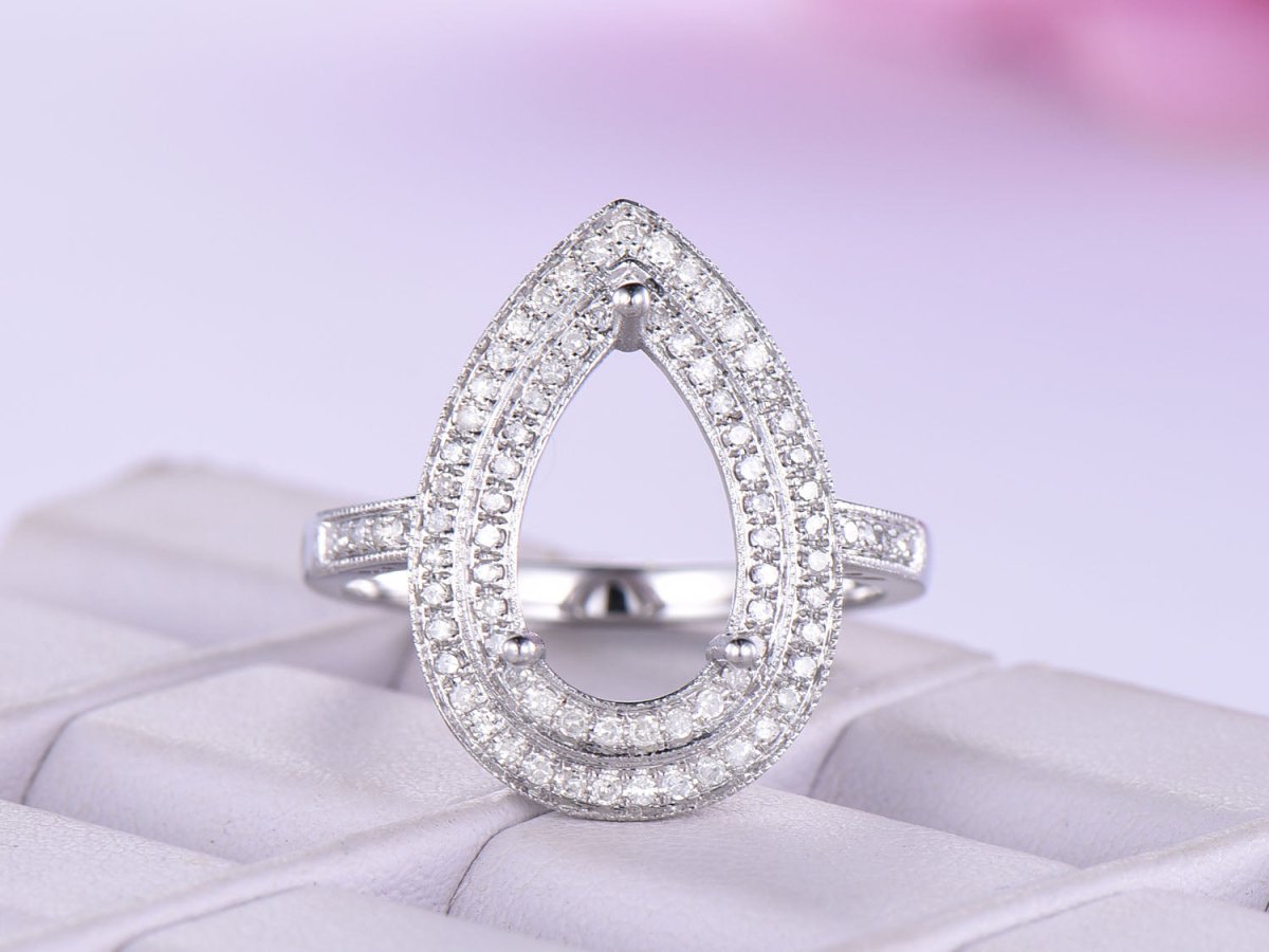 Diamond Double Halo Pear Semi Mount Ring - Lord of Gem Rings