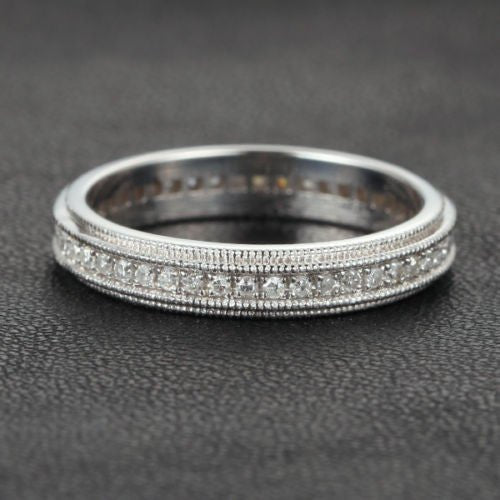 Diamond Double Milgrain Wedding Band Full Eternity 14K White Gold