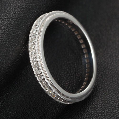 Diamond Double Milgrain Wedding Band Full Eternity 14K White Gold - Lord of Gem Rings