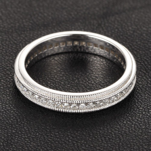 Diamond Double Milgrain Wedding Band Full Eternity 14K White Gold - Lord of Gem Rings