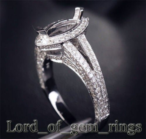 Diamond Engagement Ring Semi Mount 14K White Gold Setting Marquise 5x10mm - Lord of Gem Rings