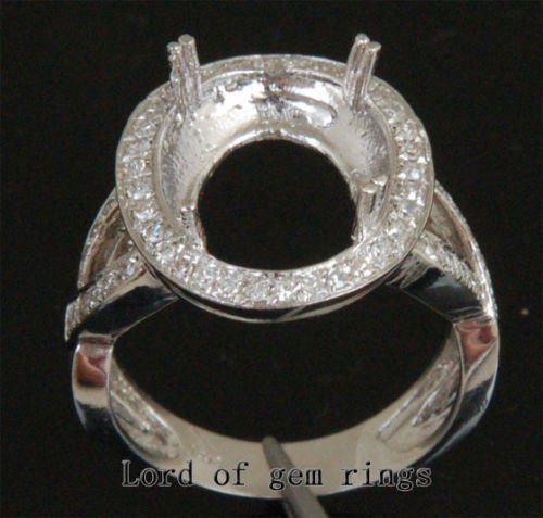 Diamond Engagement Ring Semi Mount 14K White Gold Setting Oval 12x15mm