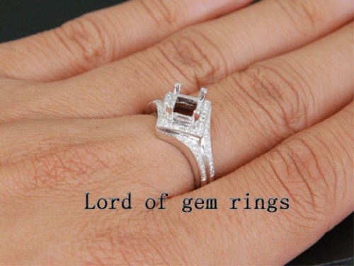 Diamond engagement Ring Semi Mount 14K White Gold Setting Princess 5.25mm - Lord of Gem Rings