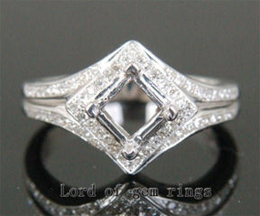 Diamond engagement Ring Semi Mount 14K White Gold Setting Princess 5.25mm - Lord of Gem Rings