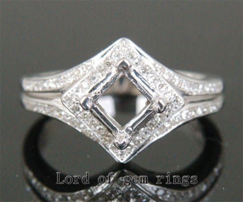 Diamond engagement Ring Semi Mount 14K White Gold Setting Princess 5.25mm