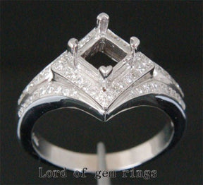 Diamond engagement Ring Semi Mount 14K White Gold Setting Princess 5.25mm - Lord of Gem Rings