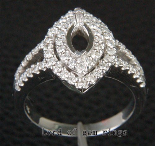 Diamond Engagement Semi Mount 14K White Gold Setting Marquise 4x8mm - Lord of Gem Rings