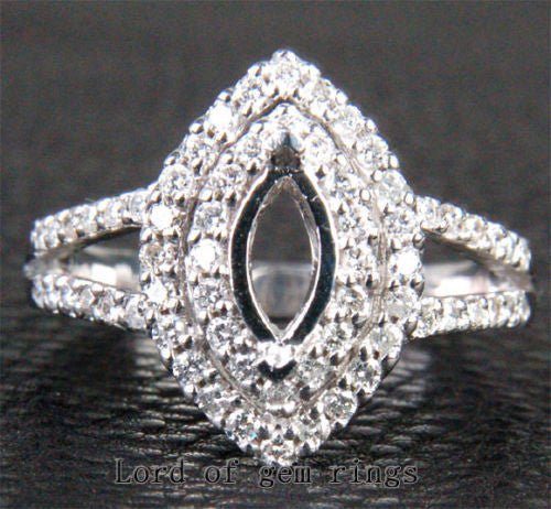 Diamond Engagement Semi Mount 14K White Gold Setting Marquise 4x8mm - Lord of Gem Rings