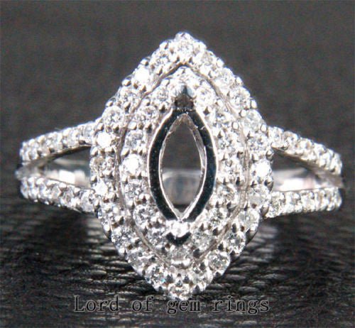 Diamond Engagement Semi Mount 14K White Gold Setting Marquise 4x8mm