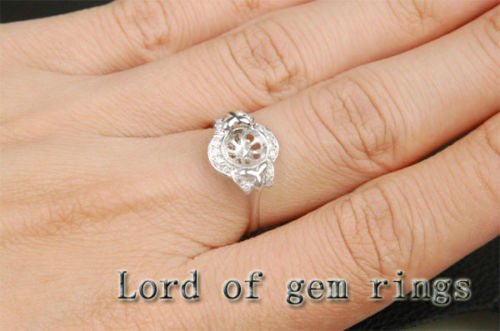 Diamond Engagement Semi Mount Pearl Ring 14K White Gold Setting Round 7.5-8.5mm - Lord of Gem Rings