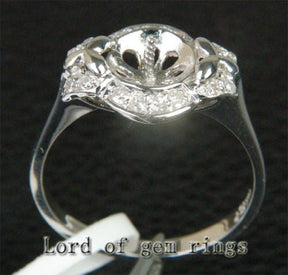 Diamond Engagement Semi Mount Pearl Ring 14K White Gold Setting Round 7.5-8.5mm - Lord of Gem Rings