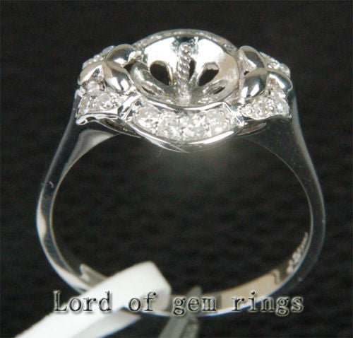 Diamond Engagement Semi Mount Pearl Ring 14K White Gold Setting Round 7.5-8.5mm - Lord of Gem Rings