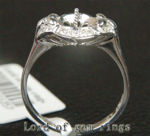 Diamond Engagement Semi Mount Pearl Ring 14K White Gold Setting Round 7.5-8.5mm