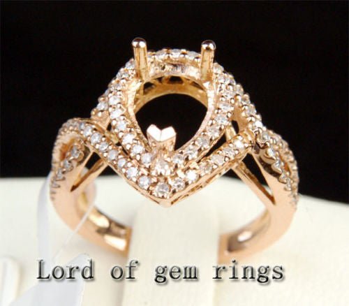 Diamond Engagement Semi Mount Ring 14K Rose Gold Setting Pear 7x11mm - Lord of Gem Rings