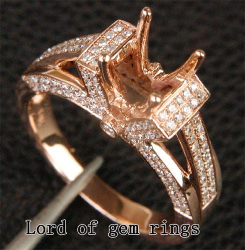 Diamond Engagement Semi Mount Ring 14K Rose Gold Setting Round 8-8.5mm
