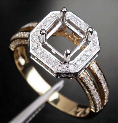 Diamond Engagement Semi Mount Ring 14K Two tone Gold Setting Princess 6mm - Lord of Gem Rings
