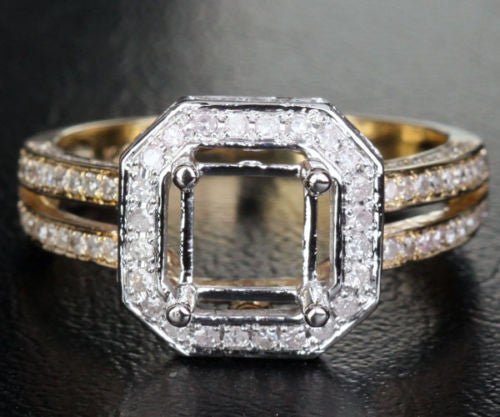Diamond Engagement Semi Mount Ring 14K Two tone Gold Setting Princess 6mm