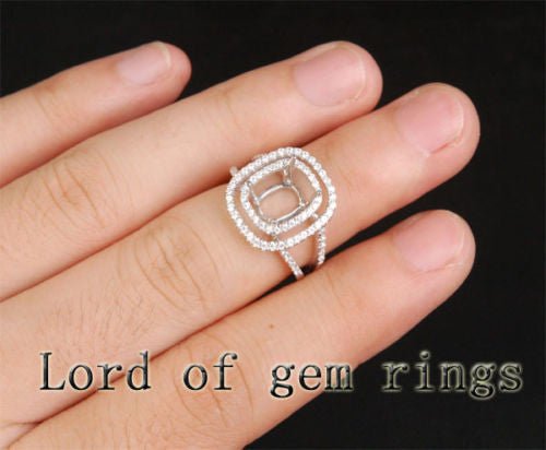 Diamond Engagement Semi Mount Ring 14K White Gold Cushion 8x10mm - Lord of Gem Rings
