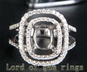 Diamond Engagement Semi Mount Ring 14K White Gold Cushion 8x10mm - Lord of Gem Rings