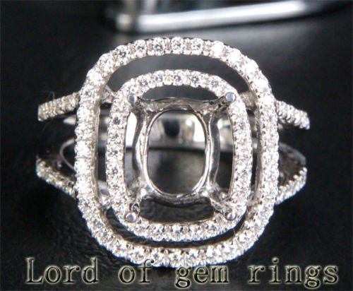 Diamond Engagement Semi Mount Ring 14K White Gold Cushion 8x10mm