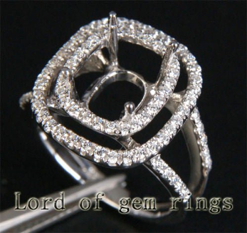 Diamond Engagement Semi Mount Ring 14K White Gold Cushion 8x10mm - Lord of Gem Rings