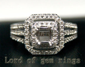 Diamond Engagement Semi Mount Ring 14K White Gold Emerald Cut 5x5mm - Lord of Gem Rings