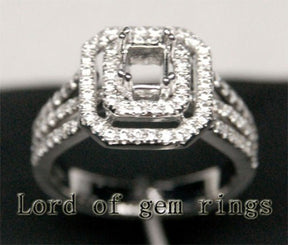 Diamond Engagement Semi Mount Ring 14K White Gold Emerald Cut 5x5mm - Lord of Gem Rings