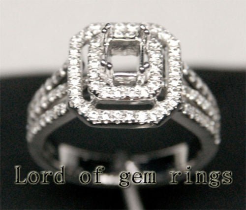 Diamond Engagement Semi Mount Ring 14K White Gold Emerald Cut 5x5mm - Lord of Gem Rings