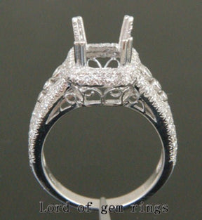 Diamond Engagement Semi Mount Ring 14K White Gold Emerald Cut 7x9mm - Lord of Gem Rings
