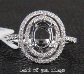 Diamond Engagement Semi Mount Ring 14K White Gold Oval 6x8mm - Lord of Gem Rings