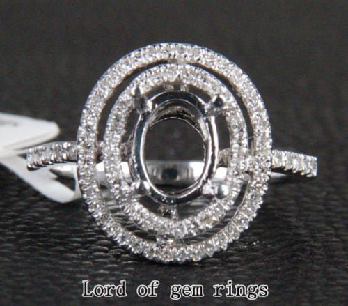 Diamond Engagement Semi Mount Ring 14K White Gold Oval 6x8mm