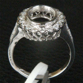 Diamond Engagement Semi Mount Ring 14K White Gold Oval 7.5x9.5mm Bezel Halo - Lord of Gem Rings
