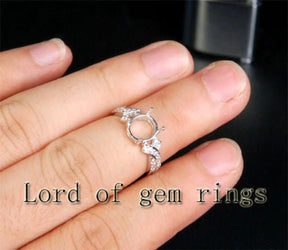 Diamond Engagement Semi Mount Ring 14K White Gold Oval 7x8mm - Lord of Gem Rings