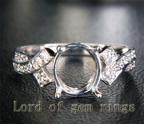 Diamond Engagement Semi Mount Ring 14K White Gold Oval 7x8mm
