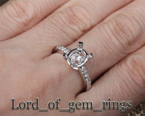 Diamond Engagement Semi Mount Ring 14K White Gold Oval 7x9mm - Lord of Gem Rings