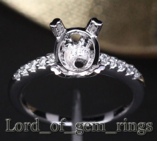 Diamond Engagement Semi Mount Ring 14K White Gold Oval 7x9mm - Lord of Gem Rings