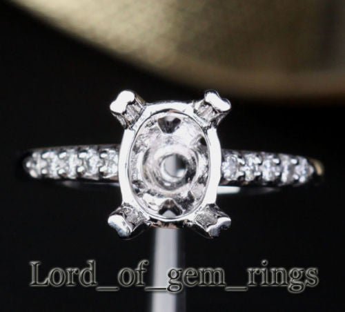 Diamond Engagement Semi Mount Ring 14K White Gold Oval 7x9mm - Lord of Gem Rings