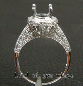 Diamond Engagement Semi Mount Ring 14K White Gold Oval 7x9mm Halo Milgrain - Lord of Gem Rings