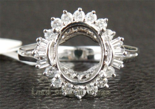 Diamond Engagement Semi Mount Ring 14K White Gold, Oval 8x10mm