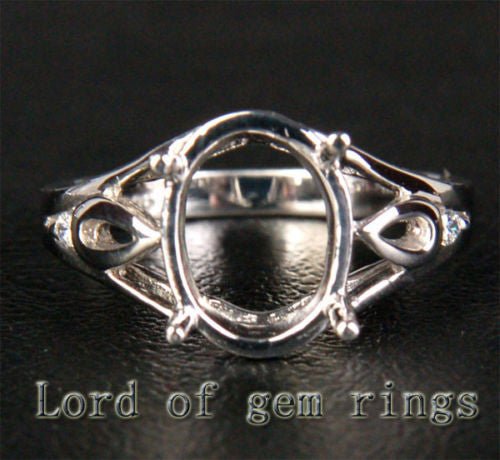 Diamond Engagement Semi Mount Ring 14K White Gold Oval 8x10mm