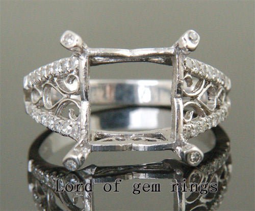 Diamond Engagement Semi Mount Ring 14K White Gold Princess 10mm - Lord of Gem Rings