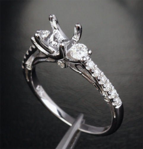 Diamond Engagement Semi Mount Ring 14K White Gold Princess 6-6.5mm - Lord of Gem Rings