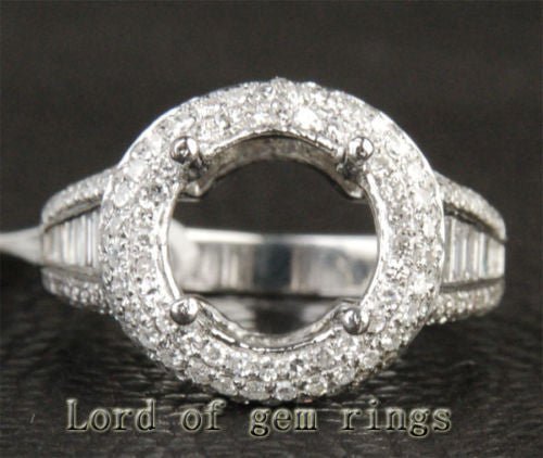 Diamond Engagement Semi Mount Ring 14K White Gold Round 10mm - Lord of Gem Rings