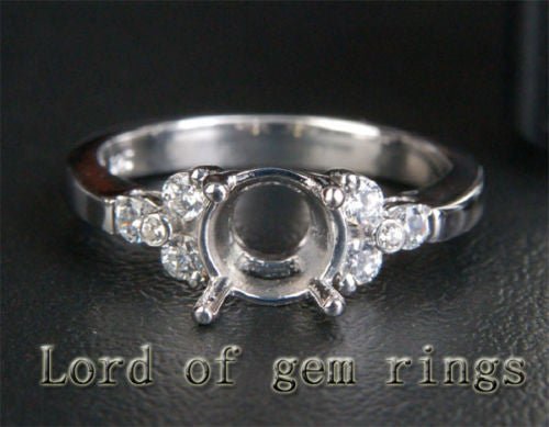 Diamond Engagement Semi Mount Ring 14K White Gold Round 6.5mm Bezel