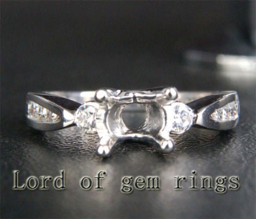 Diamond Engagement Semi Mount Ring 14K White Gold Round 6.5mm Channel