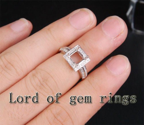 Diamond Engagement Semi Mount Ring 14K White Gold Setting Asscher 6mm - Lord of Gem Rings